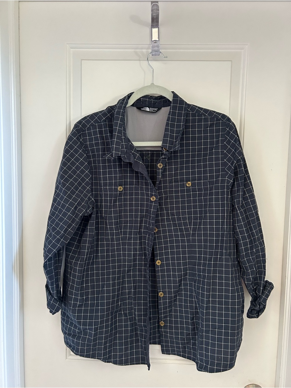 Women’s Navy Windowpane Button-Up Shirt